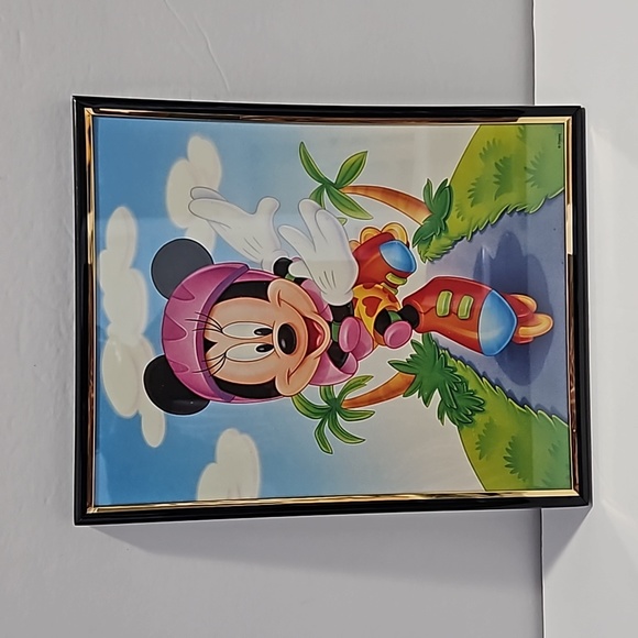 Disney Minnie Mouse Rollerblading Between Palm Trees 8x10 Black Gold Framed Art - Picture 1 of 5